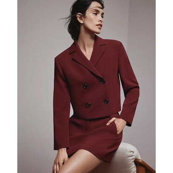 THEORY Admiral Double Breasted Burgundy Crop Jacket - Picture 5 of 14